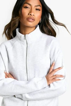 Sweatshirts|Hoodies & Sweatshirts*boohoo Hidden Pocket Zip Through Funnel Neck Sweatshirt ash grey