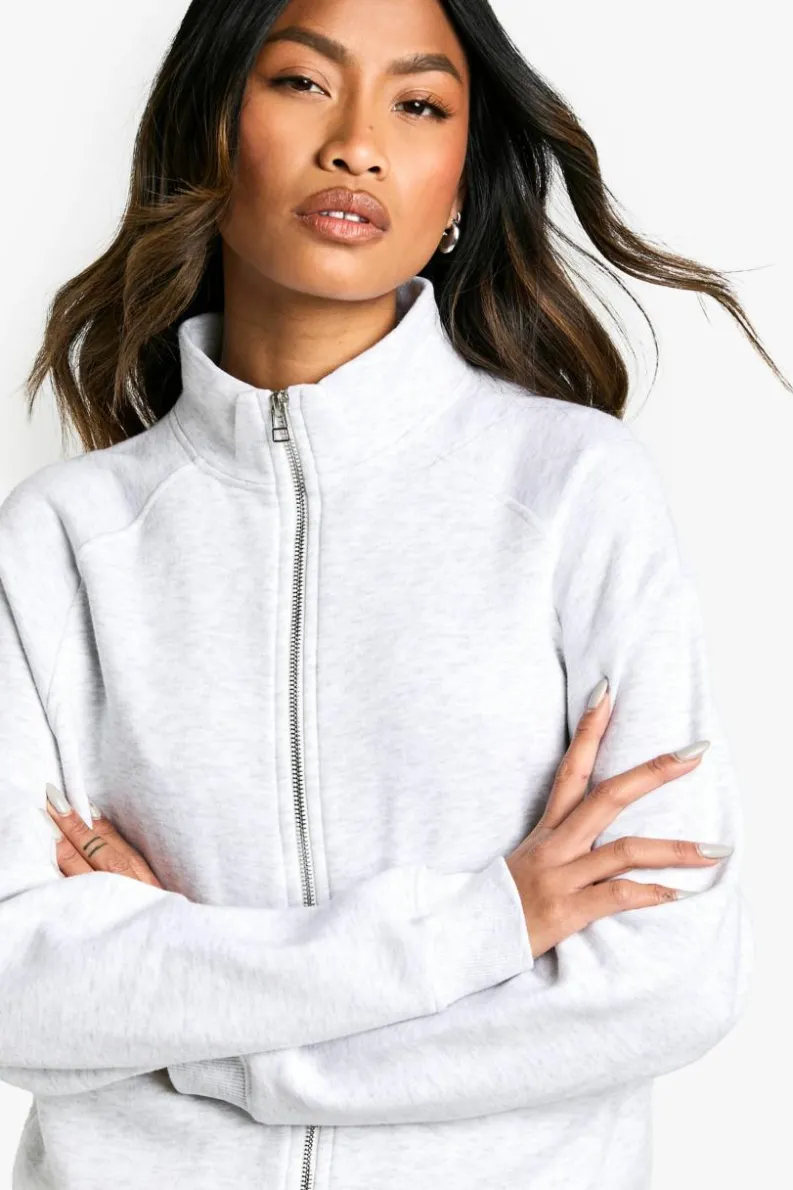 Sweatshirts|Hoodies & Sweatshirts*boohoo Hidden Pocket Zip Through Funnel Neck Sweatshirt ash grey