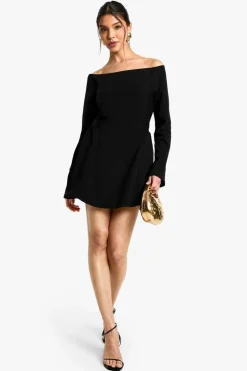 Skater Dresses|Mini Dresses*boohoo High Bardot Tie Back Skater Dress black