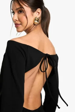 Skater Dresses|Mini Dresses*boohoo High Bardot Tie Back Skater Dress black