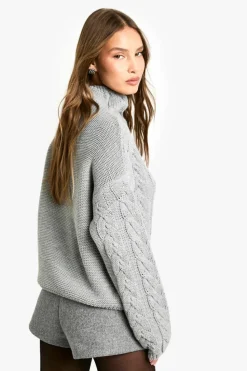Jumpers|Knitwear*boohoo High Neck Chunky Cable Knitted Jumper grey