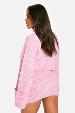 Knitted Co-Ords|Skirts*boohoo High Neck Oversized Crop Knitted Jumper And Micro Mini Skirt Set washed pink