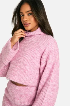 Knitted Co-Ords|Skirts*boohoo High Neck Oversized Crop Knitted Jumper And Micro Mini Skirt Set washed pink