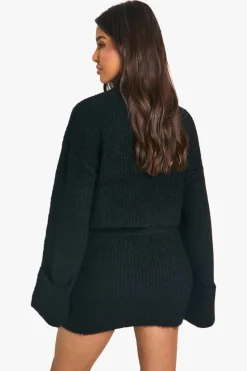 Knitted Co-Ords|Skirts*boohoo High Neck Oversized Crop Knitted Jumper And Micro Mini Skirt Set black