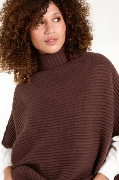 Oversized Jumpers*Blue Vanilla High Neck Oversized Ribbed Tabard Jumper Brown