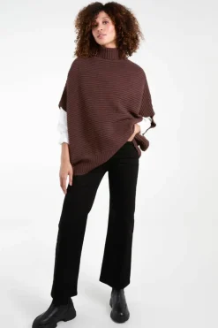 Oversized Jumpers*Blue Vanilla High Neck Oversized Ribbed Tabard Jumper Brown
