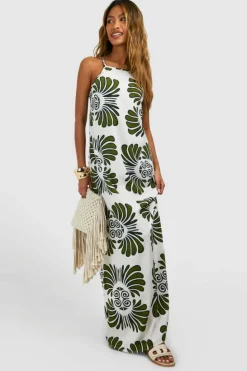 Smock Dresses|Maxi Dresses*boohoo High Neck Patterned Maxi Dress ivory
