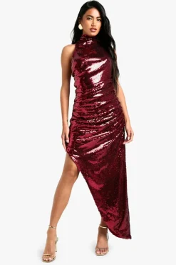 Cami Dresses|Maxi Dresses*boohoo High Neck Sequin Split Maxi Dress red