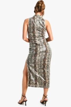 Maxi Dresses|Dresses*boohoo High Neck Snake Sequin Maxi Dress cream