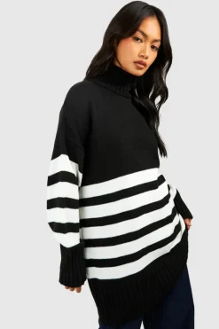 Oversized Jumpers*boohoo High Neck Stripe Jumper black