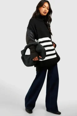 Oversized Jumpers*boohoo High Neck Stripe Jumper black