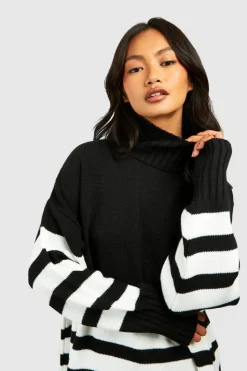 Oversized Jumpers*boohoo High Neck Stripe Jumper black