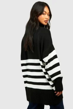 Oversized Jumpers*boohoo High Neck Stripe Jumper black