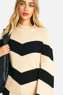 Oversized Jumpers|Jumpers*boohoo High Neck Stripe Jumper black