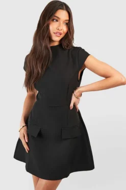 Mini Dresses|Suits & Tailoring*boohoo High Neck Structured Tailored Mini Dress black