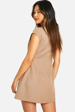 Skater Dresses|Mini Dresses*boohoo High Neck Structured Tailored Mini Dress mocha