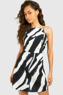 Smock Dresses*boohoo High Neck Zebra Mini Dress black