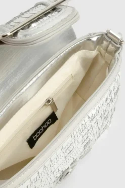 Shoulder Bags|Handbags*boohoo High Shine Sequin Buckle Shoulder Bag silver