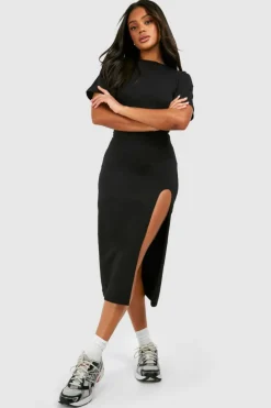 T-Shirt Dresses|Shirt Dresses*boohoo High Split Midaxi T-shirt Dress black