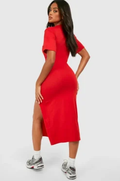 T-Shirt Dresses|Shirt Dresses*boohoo High Split Midaxi T-shirt Dress red