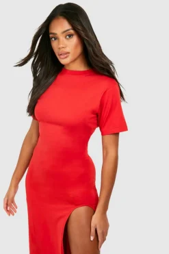 T-Shirt Dresses|Shirt Dresses*boohoo High Split Midaxi T-shirt Dress red