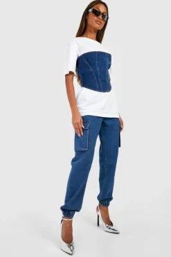 Up To 80% Off Winter Warmers|Joggers*boohoo High Waisted Denim Cargo Jogger Jeans mid wash