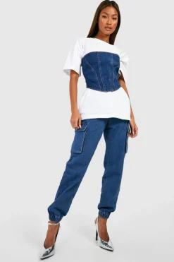 Up To 80% Off Winter Warmers|Joggers*boohoo High Waisted Denim Cargo Jogger Jeans mid wash