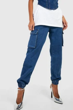 Up To 80% Off Winter Warmers|Joggers*boohoo High Waisted Denim Cargo Jogger Jeans mid wash