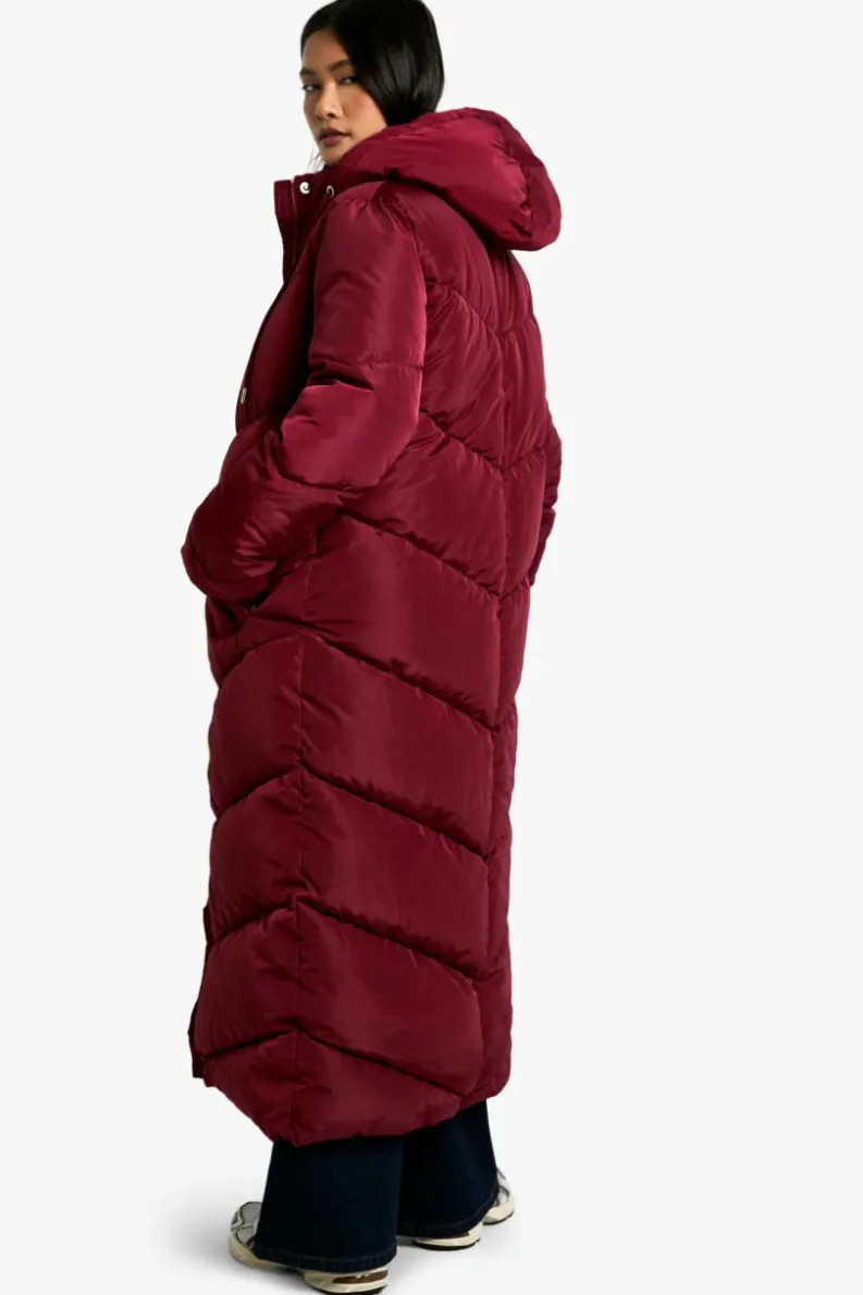 Up To 80% Off Winter Warmers|Puffer Jackets*boohoo Hooded Maxi Length Puffer wine
