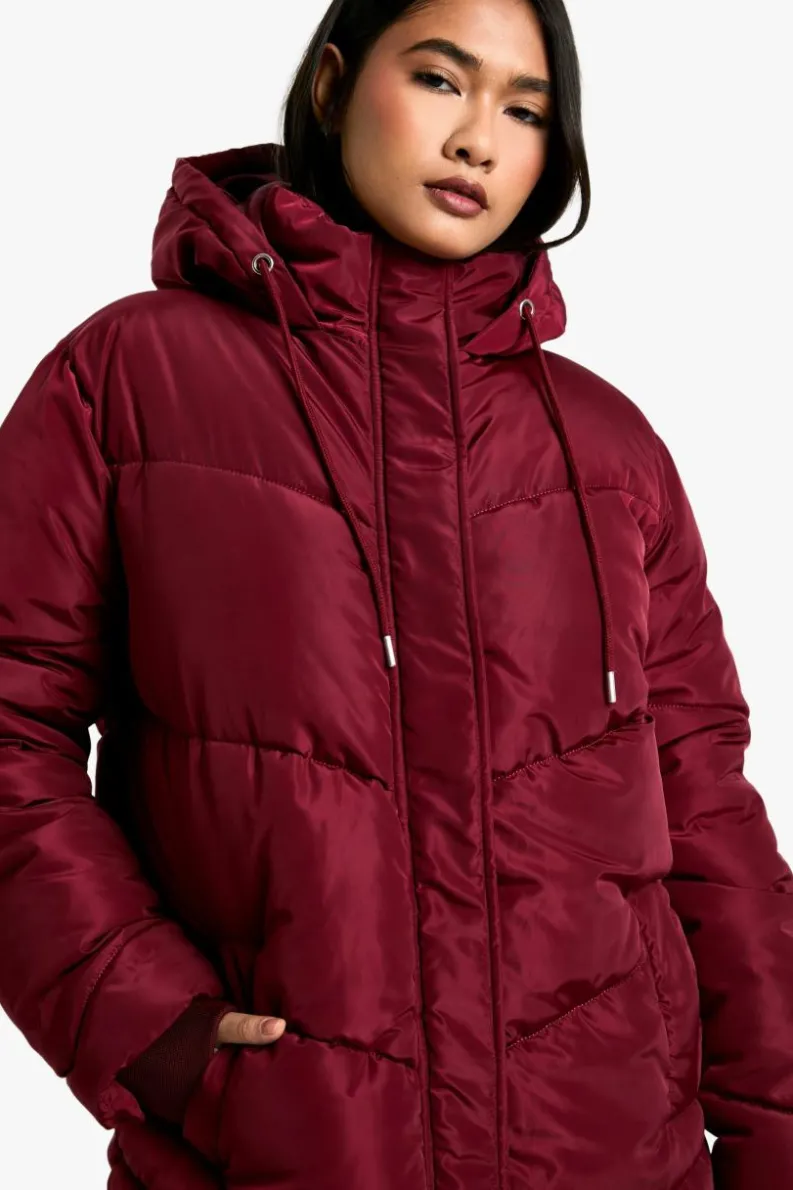 Up To 80% Off Winter Warmers|Puffer Jackets*boohoo Hooded Maxi Length Puffer wine