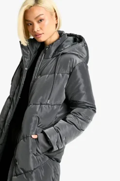 Up To 80% Off Winter Warmers|Puffer Jackets*boohoo Hooded Maxi Length Puffer dark grey