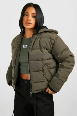Up To 80% Off Winter Warmers|Puffer Jackets*boohoo Hooded Padded Jacket khaki