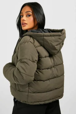 Up To 80% Off Winter Warmers|Puffer Jackets*boohoo Hooded Padded Jacket khaki