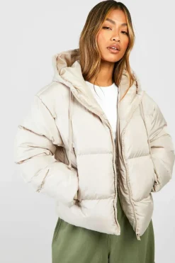 Up To 80% Off Winter Warmers|Puffer Jackets*boohoo Hooded Padded Puffer Jacket stone