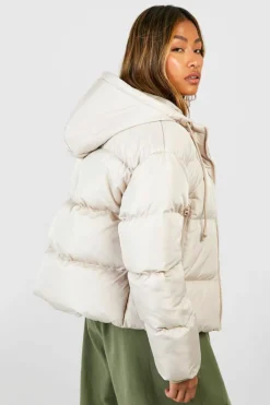 Up To 80% Off Winter Warmers|Puffer Jackets*boohoo Hooded Padded Puffer Jacket stone
