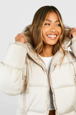 Up To 80% Off Winter Warmers|Puffer Jackets*boohoo Hooded Padded Puffer Jacket stone