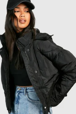 Up To 80% Off Winter Warmers|Puffer Jackets*boohoo Hooded Puffer Jacket black