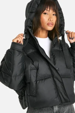 Up To 80% Off Winter Warmers|Puffer Jackets*boohoo Hooded Puffer Jacket black