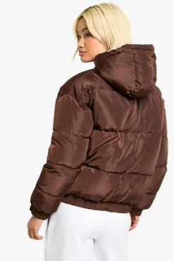 Up To 80% Off Winter Warmers|Puffer Jackets*boohoo Hooded Puffer Jacket chocolate