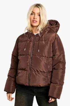 Up To 80% Off Winter Warmers|Puffer Jackets*boohoo Hooded Short Puffer chocolate