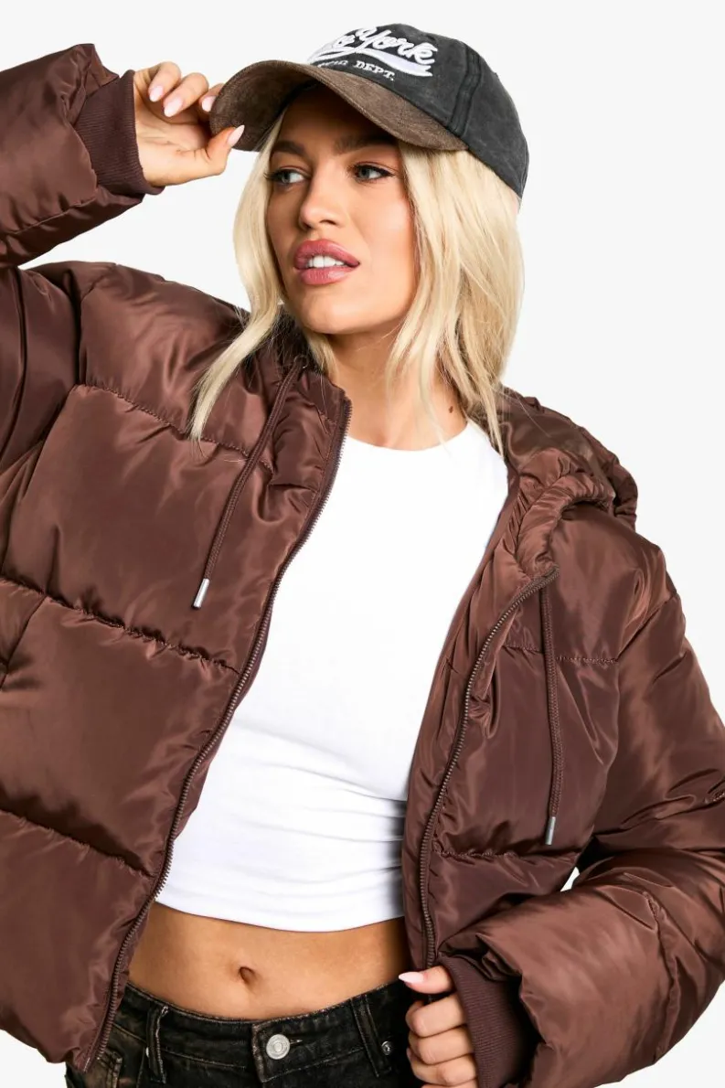 Up To 80% Off Winter Warmers|Puffer Jackets*boohoo Hooded Short Puffer chocolate