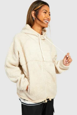 Up To 80% Off Winter Warmers|Teddy Jackets*boohoo Hooded Teddy Zip Detail Jacket cream