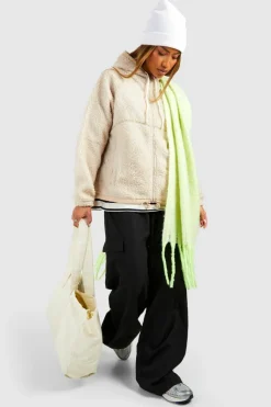 Up To 80% Off Winter Warmers|Teddy Jackets*boohoo Hooded Teddy Zip Detail Jacket cream