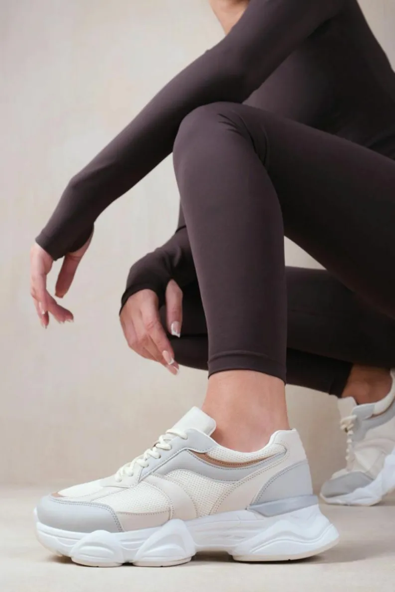 Trainers*Where's That From Hoops' Chunky Sole With Mesh Detail Trainer Cream