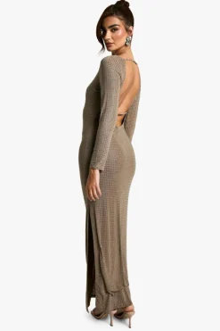 Maxi Dresses|Long Sleeve Dresses*boohoo Hot Fix Scoop Back Maxi Dress mocha