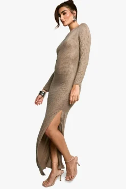 Maxi Dresses|Long Sleeve Dresses*boohoo Hot Fix Scoop Back Maxi Dress mocha