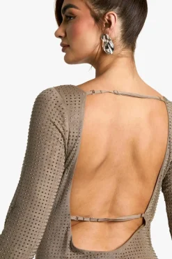 Maxi Dresses|Long Sleeve Dresses*boohoo Hot Fix Scoop Back Maxi Dress mocha