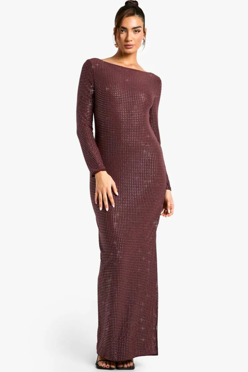 Maxi Dresses|Long Sleeve Dresses*boohoo Hot Fix Scoop Back Maxi Dress mauve