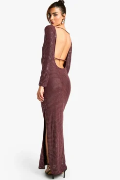 Maxi Dresses|Long Sleeve Dresses*boohoo Hot Fix Scoop Back Maxi Dress mauve