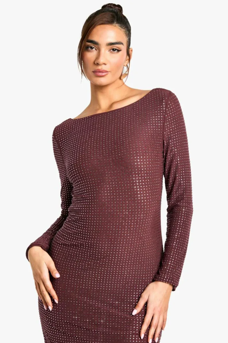 Maxi Dresses|Long Sleeve Dresses*boohoo Hot Fix Scoop Back Maxi Dress mauve